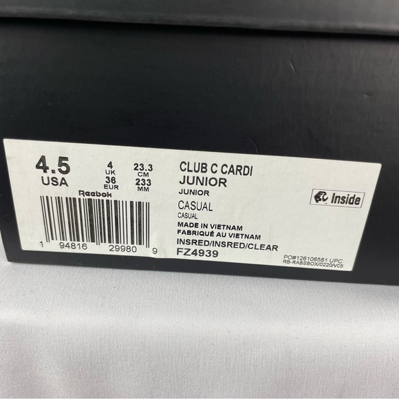 Reebok Cardi B Club C Junior Instinct Red Sneakers - Picture 16 of 16